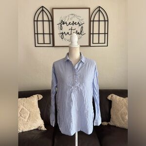 J. McLaughlin Blue Striped Pullover Blouse Nautical Classic Size M 100% Cotton